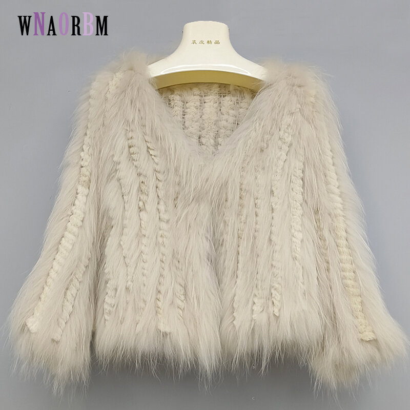 Abrigo de piel de conejo de mapache encriptado para mujer, abrigo de piel tejida de doble cara, top corto de moda, otoño e invierno, nuevo