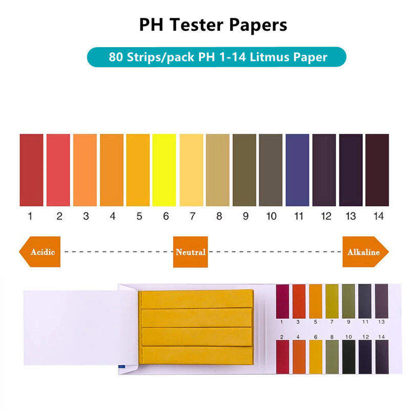 1set = 80 Strips! Professional 1-14 pH Litmus Paper PH Test Strips Water Cosmetics Soil Acidity Test Strips with Control Card