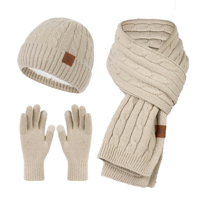 Conjunto de tres piezas de lana suave y gruesa para mujer, conjunto de bufanda y guantes de punto para mantener el calor, Navidad, Invierno