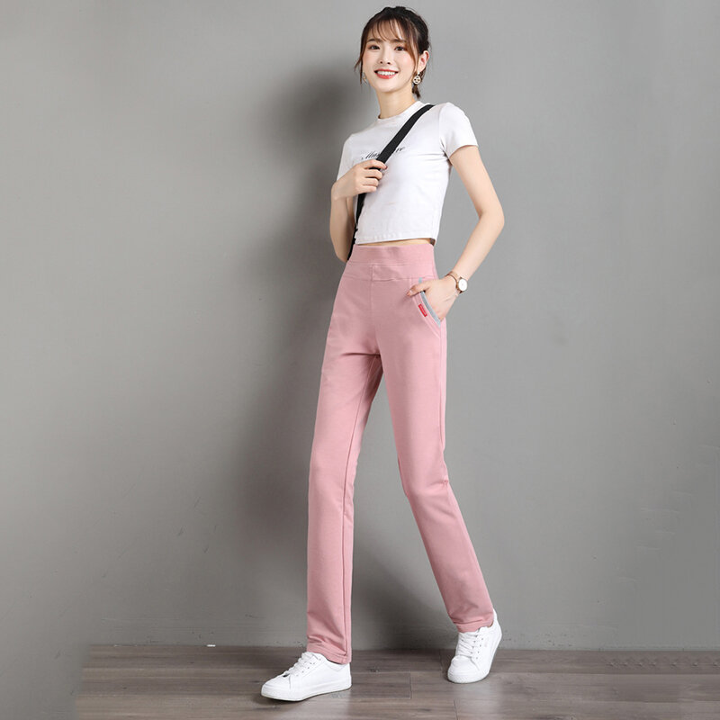 2023 nowe spodnie sportowe z wysokim stanem damskie koreańskie luźne spodnie na co dzień wiosenne jesienne dziewczęce spodnie prosta rurka letnie cienkie spodnie
