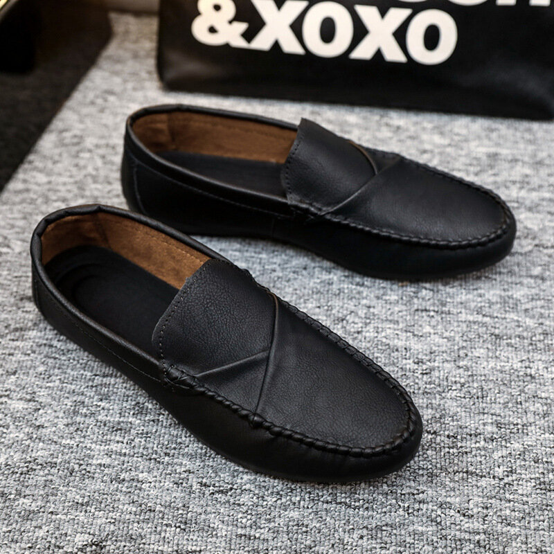 Spring Men's Leather Boat Shoes Casual Korean British New Summer Soft Sole Lazy Masculino Adulto  Flat Fashion Breathable