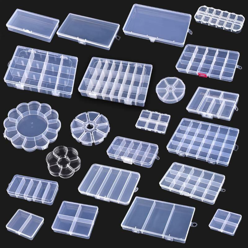 Caixa de jóias de armazenamento de plástico transparente organizador recipiente ajustável para contas brinco caixa de armazenamento de jóias organizador