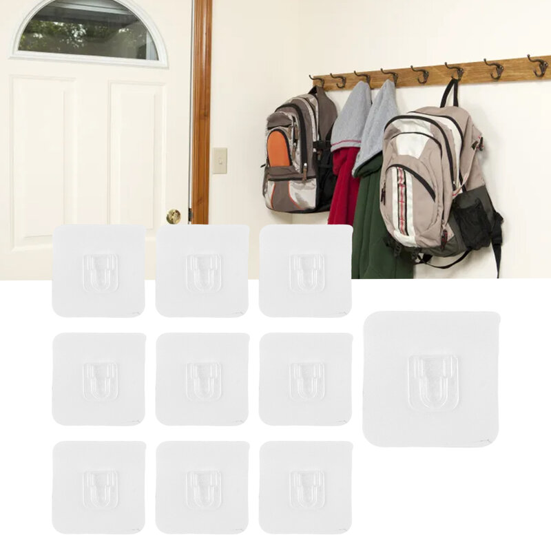 10pcs Buckle Hooks Adhesive Sticky Plastic Hooks Heavy Duty Wall Hook Hangers Transparent 6x6cm Household Products