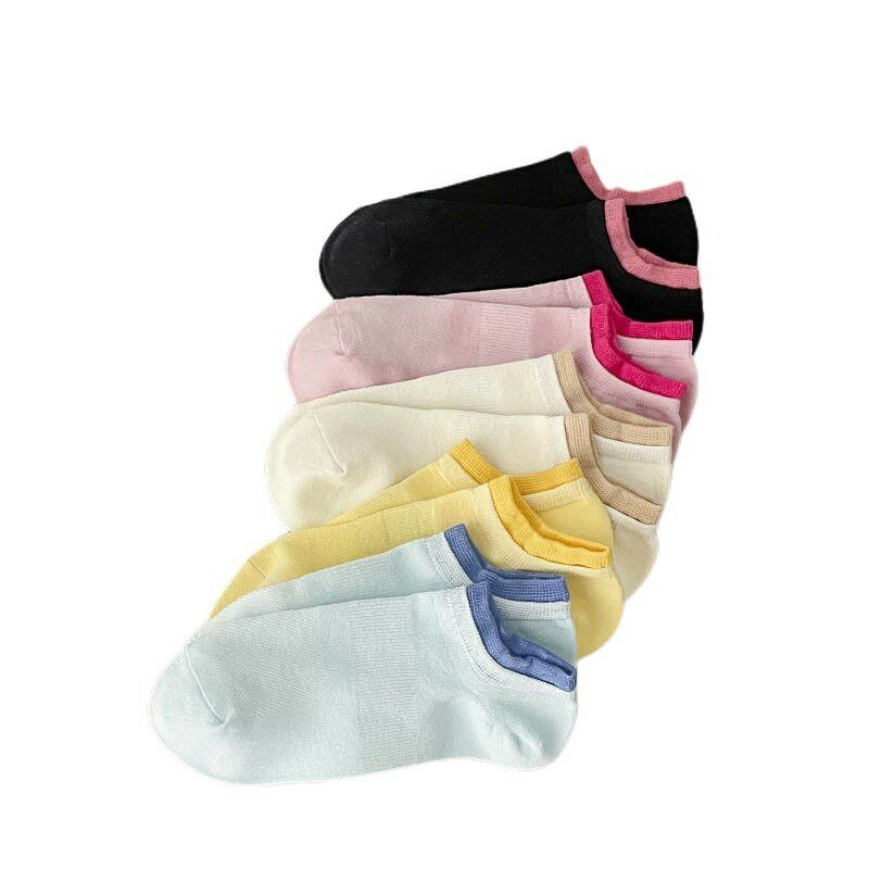 Socks Women's Double Ribs Japanese Color Matching Sweet Kawaii Simple Solid Light Mouth Invisible Women's Cotton Socks S102