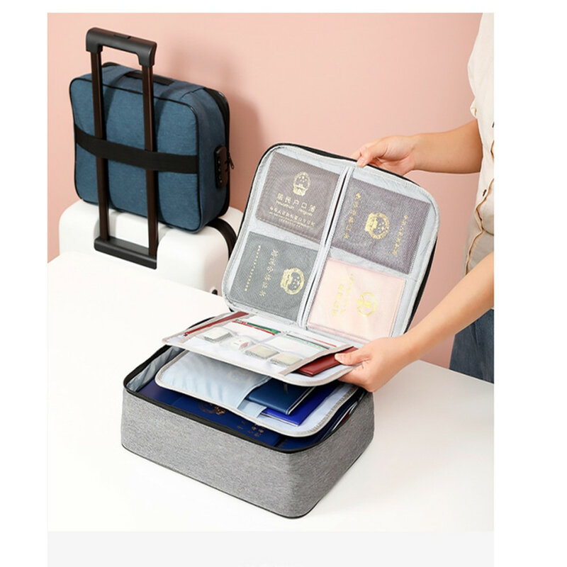 Borsa per documenti D3 scatola portaoggetti ignifuga a 3 strati borse da viaggio con cerniera di grande capacità impermeabili scatole per certificati con serratura