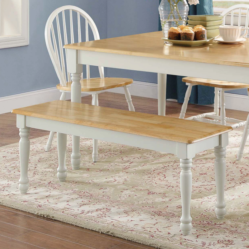 BOUSSAC Autumn Lane Farmhouse Solid Wood Dining Bench, White and Natural Finish