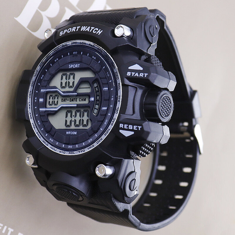 YIKAZE Men's Sports Watch Fashion Luminous Chronograph Military Digital Outdoor Clock Waterproof Casual Display Wristwatch