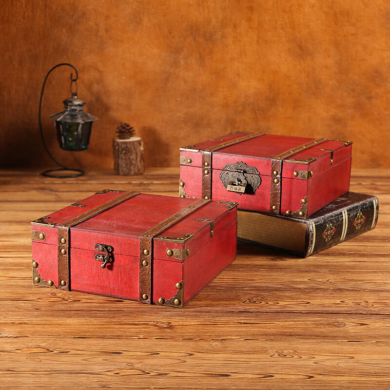 レトロなスタイルの収納ボックス、中国のアンティークベルト宝物、木製のデスクトップオーガナイザー、パッキングボックス