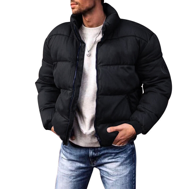 Chaqueta de plumón de manga larga para hombre, abrigo informal de Color sólido con cuello alto y cremallera, ropa gruesa de invierno, 2022