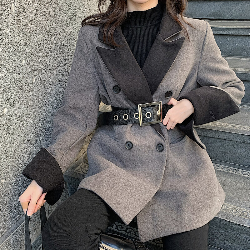 Jaqueta de lã alta senso feminina, justa, costura espessa, blusa de senhora do escritório, casaco de cintura de lã, novo, outono e inverno, 2023