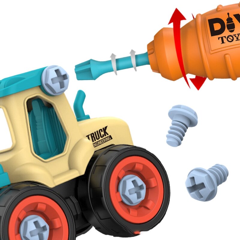 4 buah mur mainan edukasi mobil, alat kreatif bongkar pasang truk penggali bulldoser sekrup Anak