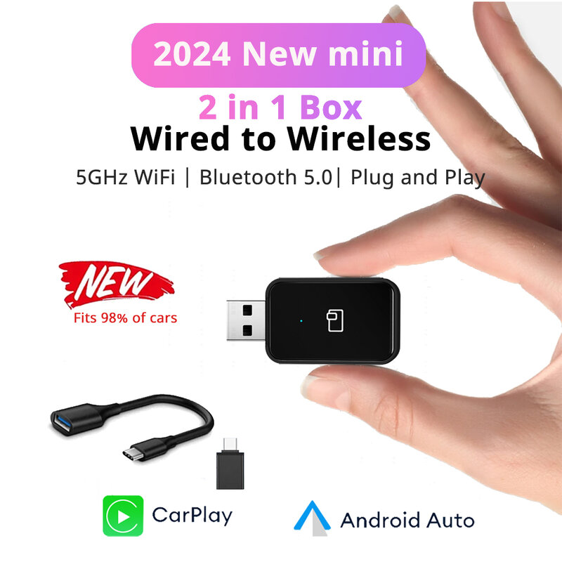 2024 Mini bezprzewodowy CarPlay z systemem Android Adapter bezprzewodowy Smart 2 w1 Box Plug And Play WiFi szybkie podłączenie uniwersalne dla Nissan