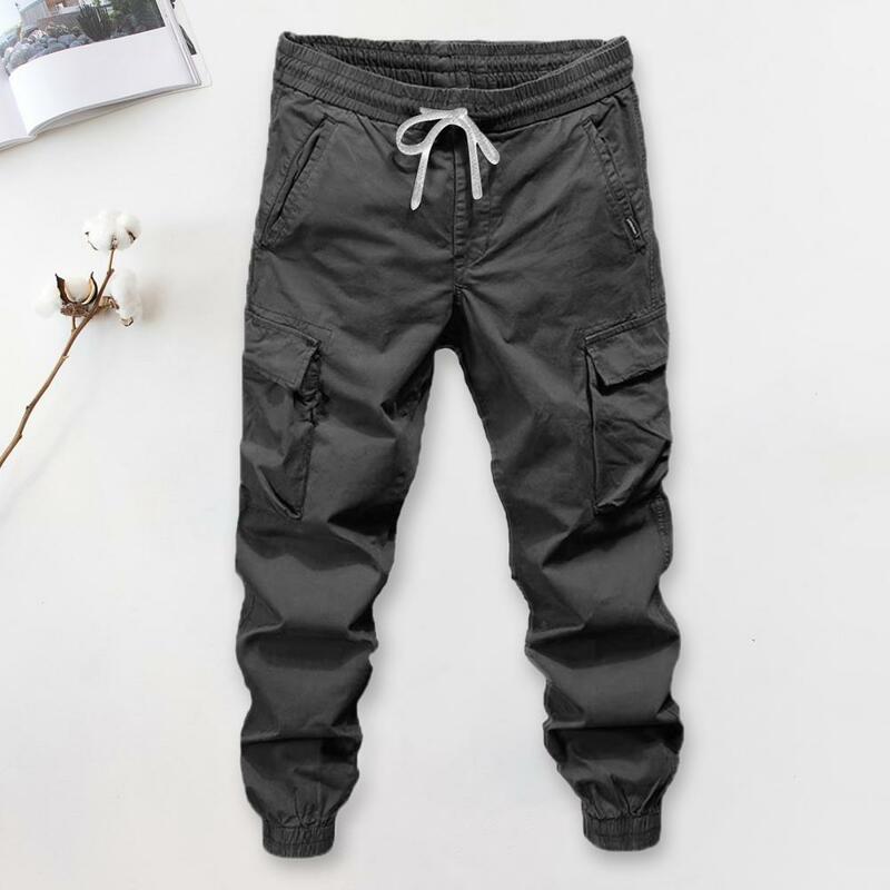 Men Spring Cargo Pants Men's Spring/autumn Cargo Pants with Elastic Waist Drawstring Featuring Multiple Pockets for Outdoor