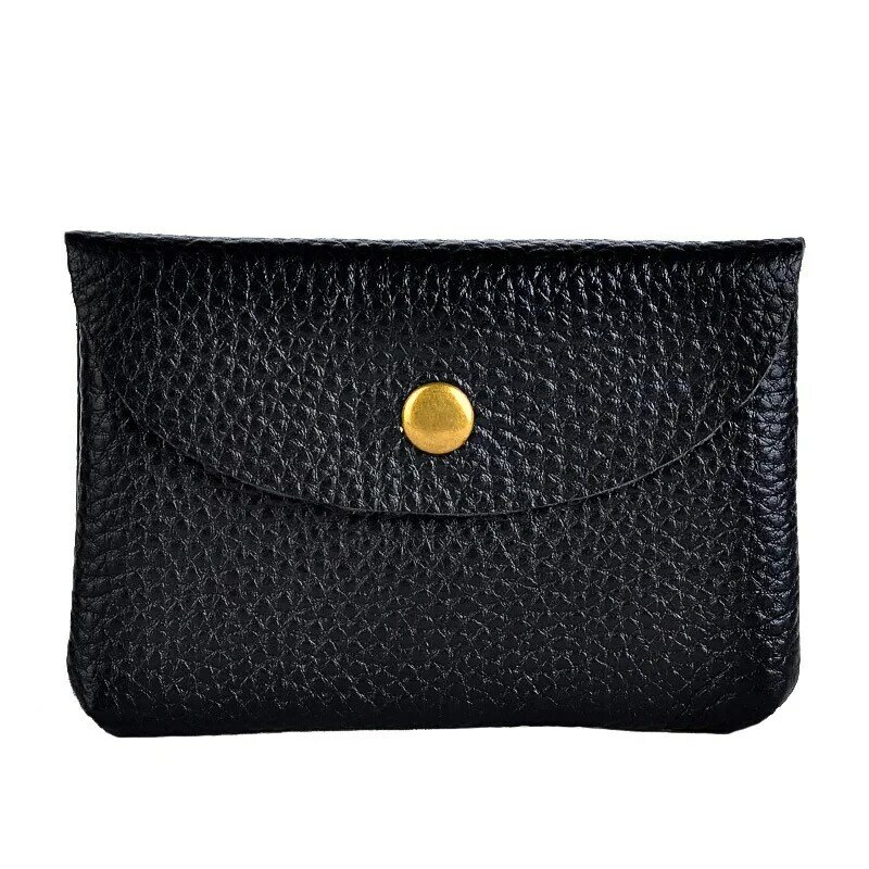 Drop Shipping tas perubahan amplop Mini kulit asli gesper sederhana kulit sapi tas kartu kapasitas besar dompet koin Wanita nama Cetak
