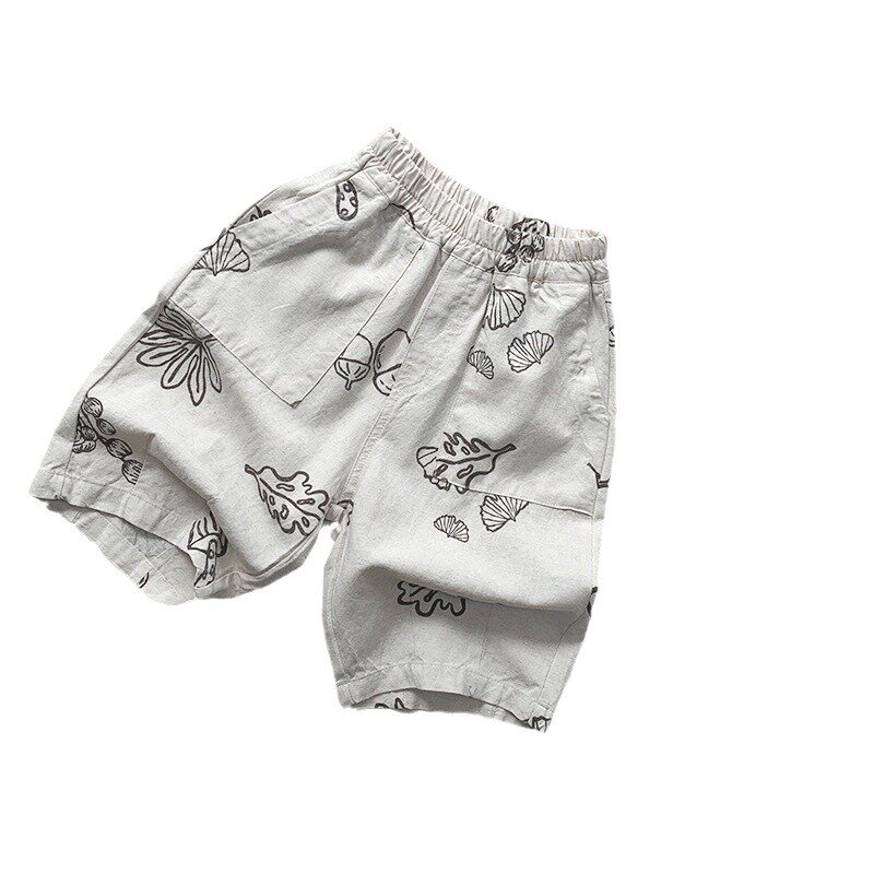 2024 Summer New Children Harem Pants Cotton Linen Baby Girls Mosquito Proof Casual Pants Kids Boys Vintage Print Cropped Pants