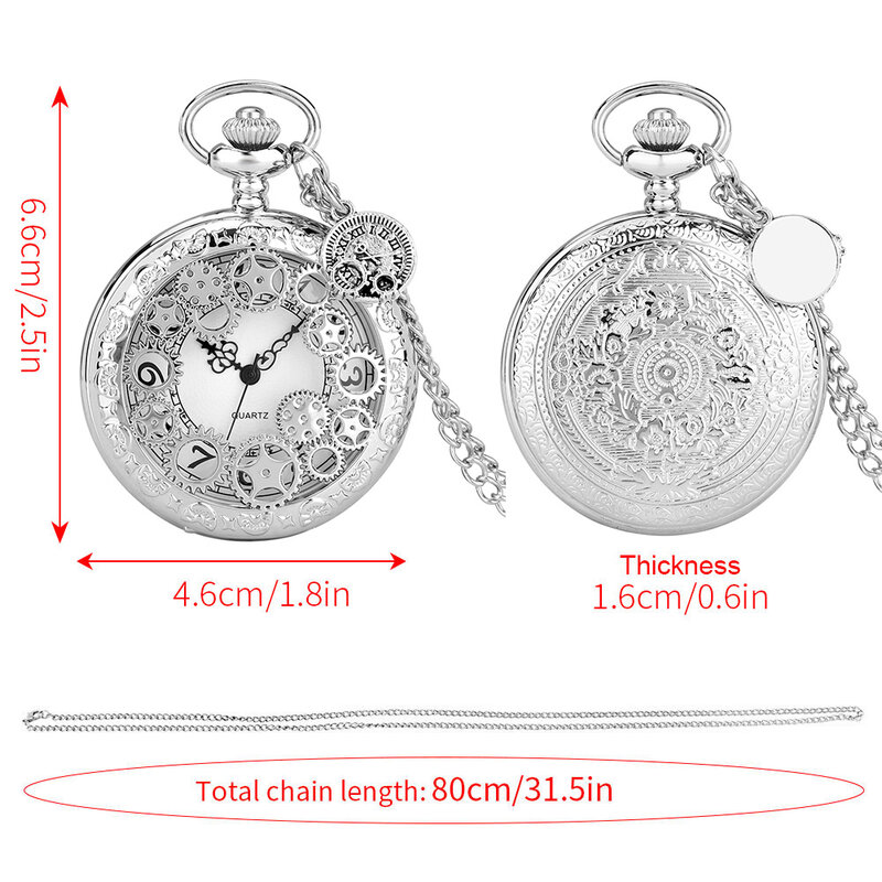 Gear Decoration Pocket Watch Men Women Hollow Quartz Steampunk Vintage Pendant Necklace Chain Watch with Roman Accessories Gift