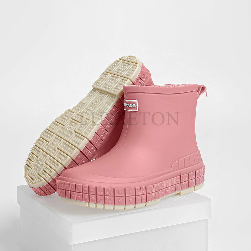 Botas de chuva Low Top feminino antiderrapante impermeável PVC sapatos tornozelo trabalho água botas moda cor sólida plataforma Overshoes