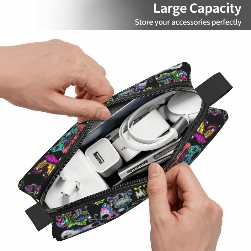 Day Of The Dead Sugar Skull Makeup Bag Pouch Zipper Cosmetic Bag Travel Toiletry Small Makeup Pouch Storage Bag Large Capacity