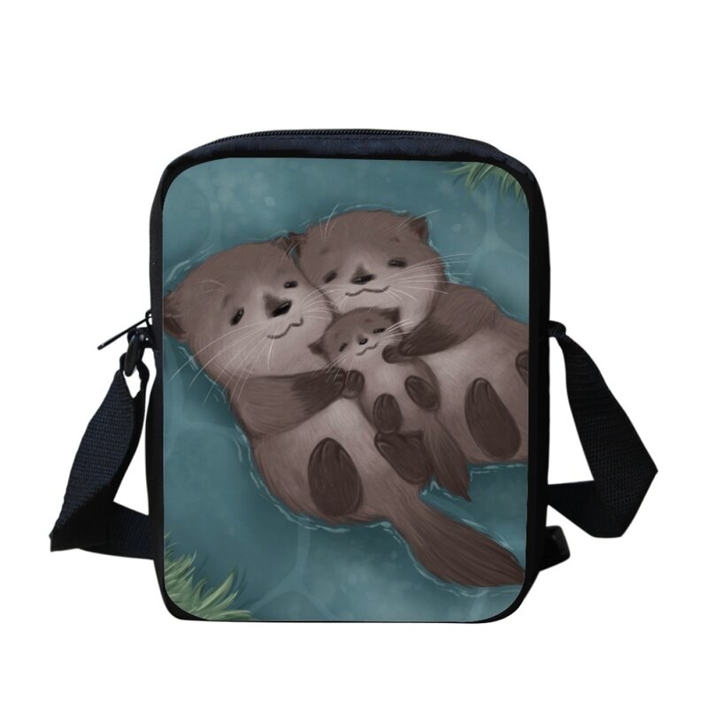 Kids Messenger Bag Casual Travel Shoulder Bag Hot Cute Leisurely Swimming Otter Print Small Capacity Adjustable Crossbody Bags