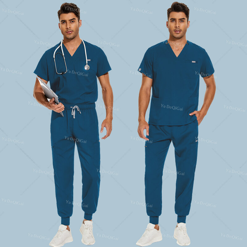 Men Women's Nursing Medical Uniform Beauty Clothes High-end Scrub Set Nurse Uniform V Neck Tops Jogging Pants Suits With Pockets