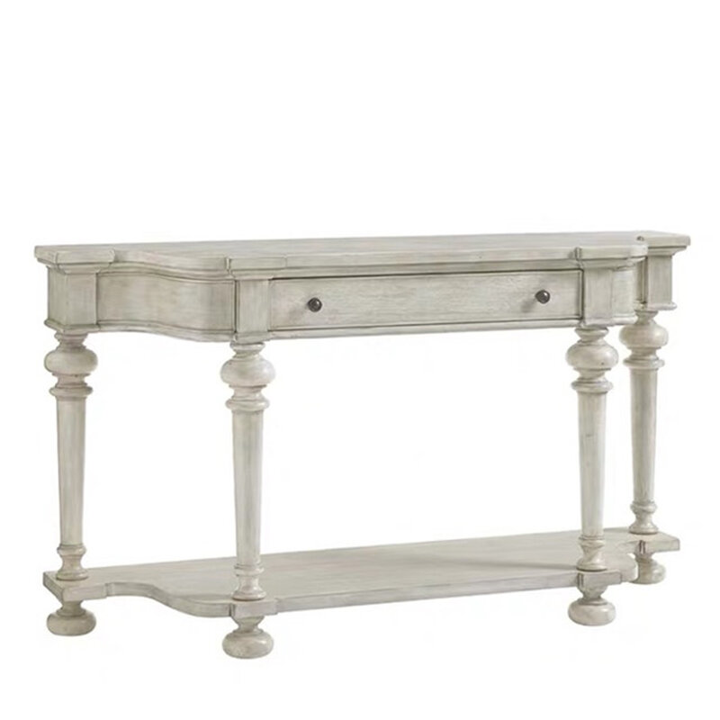 เสาโรมันโบราณสีขาวแบบชนบทโต๊ะโค้งสำหรับตกแต่งบ้านโต๊ะอพาร์ทเมนต์ขนาดเล็กบาง