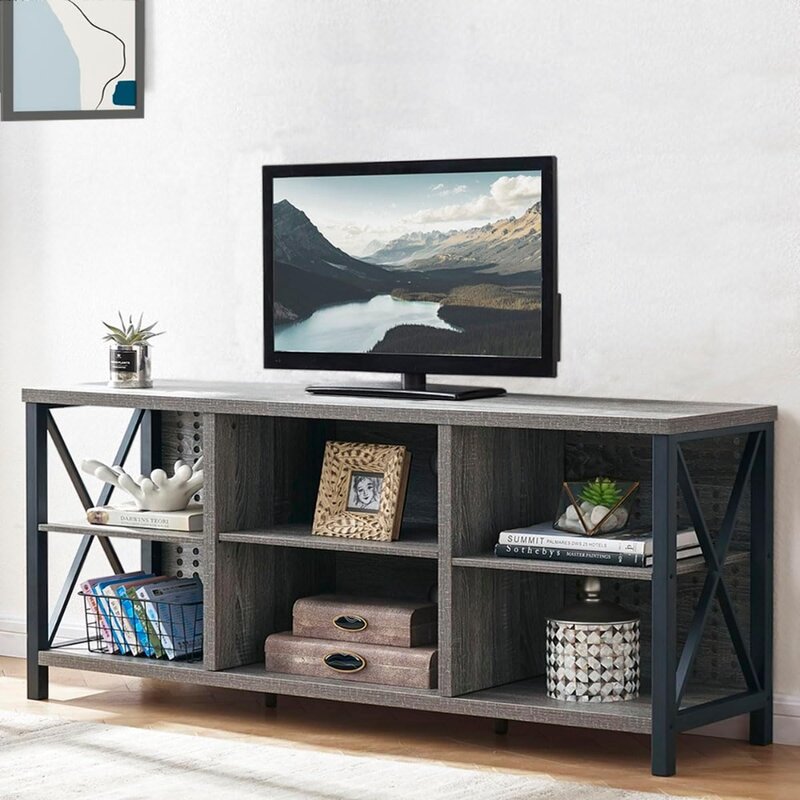 Подставка для телевизора в деревенском стиле LVB для телевизора 55 дюймов, промышленный домашний развлекательный центр с полкой для шкафа, современная деревянная и металлическая полка