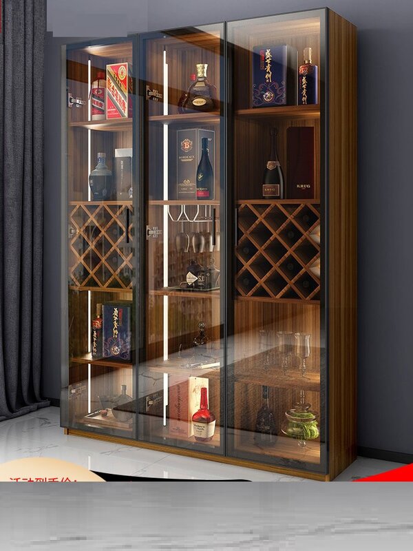 Armário de porta de vidro minimalista nórdico, barra lateral com luz, armário de vinho high-end, moderno, 2 + 3