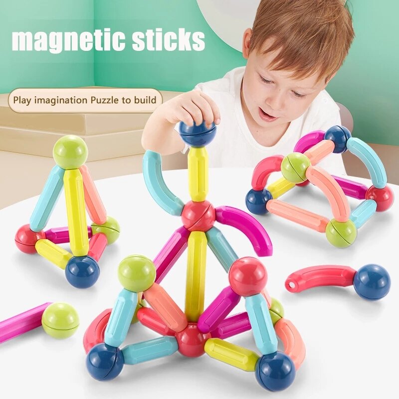 Bâtons magnétiques IkMagnet pour enfants, jouets créatifs et amusants Montessori dos Construction Magnesy, cadeau pour enfants, 64 pièces