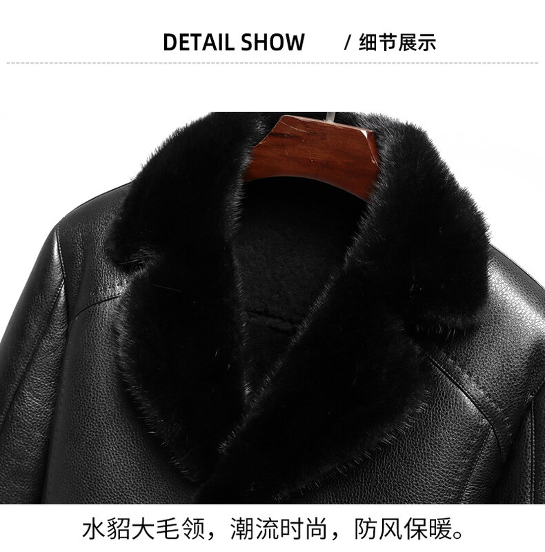 천연 모피 의류 남성용 겨울 재킷, 두껍고 따뜻한 미드 롱 밍크 세트 칼라, 정품 가죽 상의, 남성용 모피 재킷 코트, 2023 신상