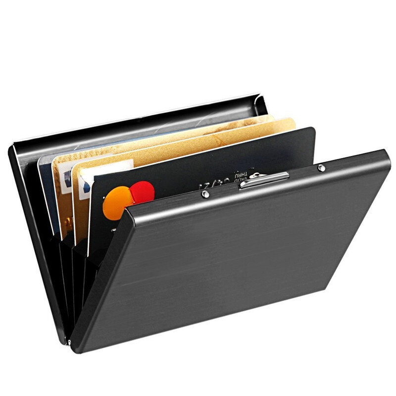 1 karta pc uchwyt mężczyźni RFID blokowanie aluminium Metal wąski portfel portfel Anti-scan etui na karty kredytowe smukły futerał małe męskie torebki