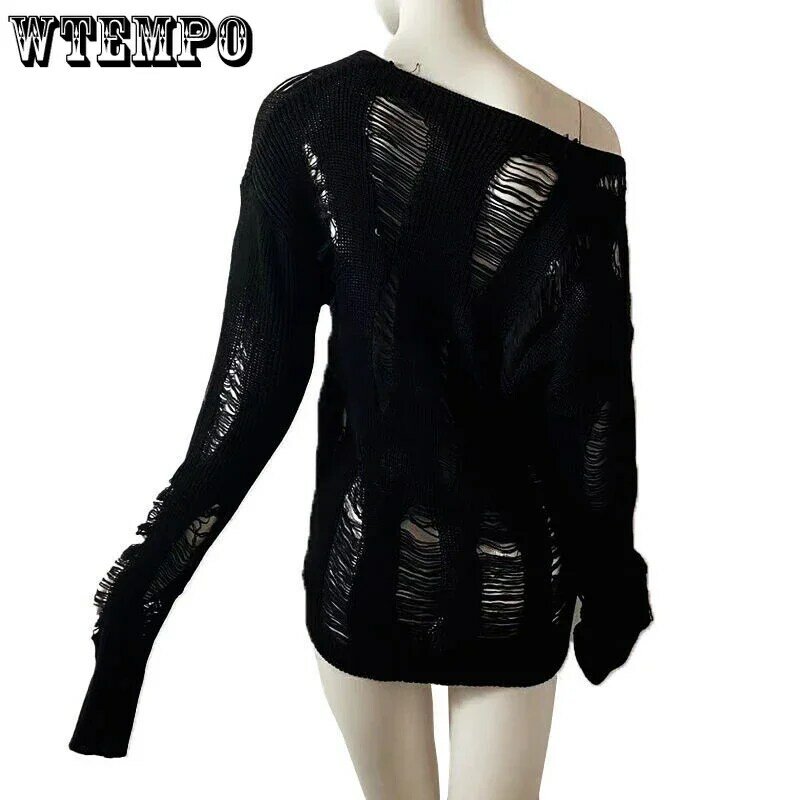 Свитер с вырезами и черными отверстиями, длинный пуловер нестандартного дизайна, Свободный Повседневный женский топ в стиле панк, американская Пряная уличная одежда для девушек