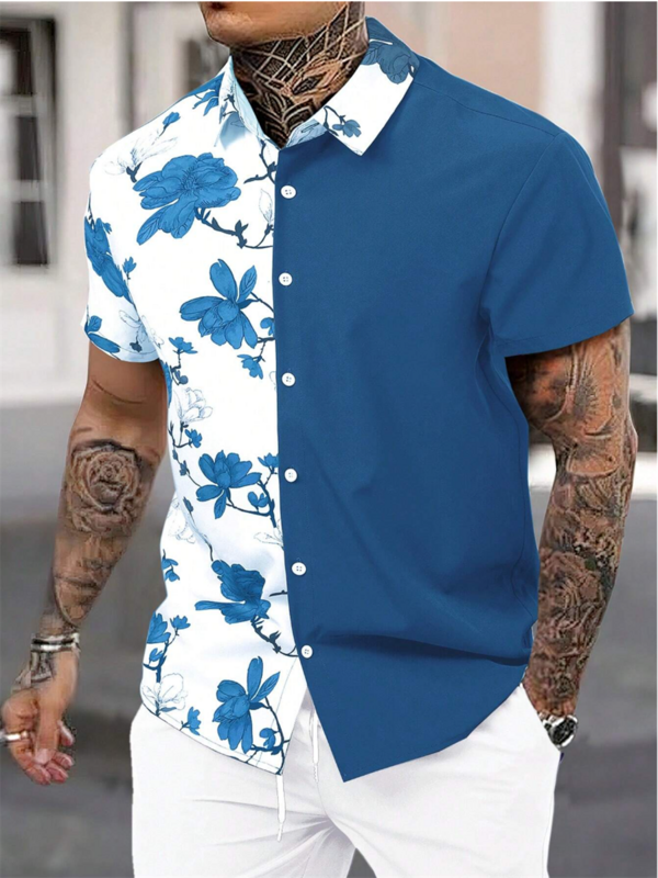 Гавайская Мужская рубашка для отпуска с цветами и растениями, летняя гавайская рубашка для отдыха на открытом воздухе с лацканами и короткими рукавами, модель 2024 года, быстрая доставка