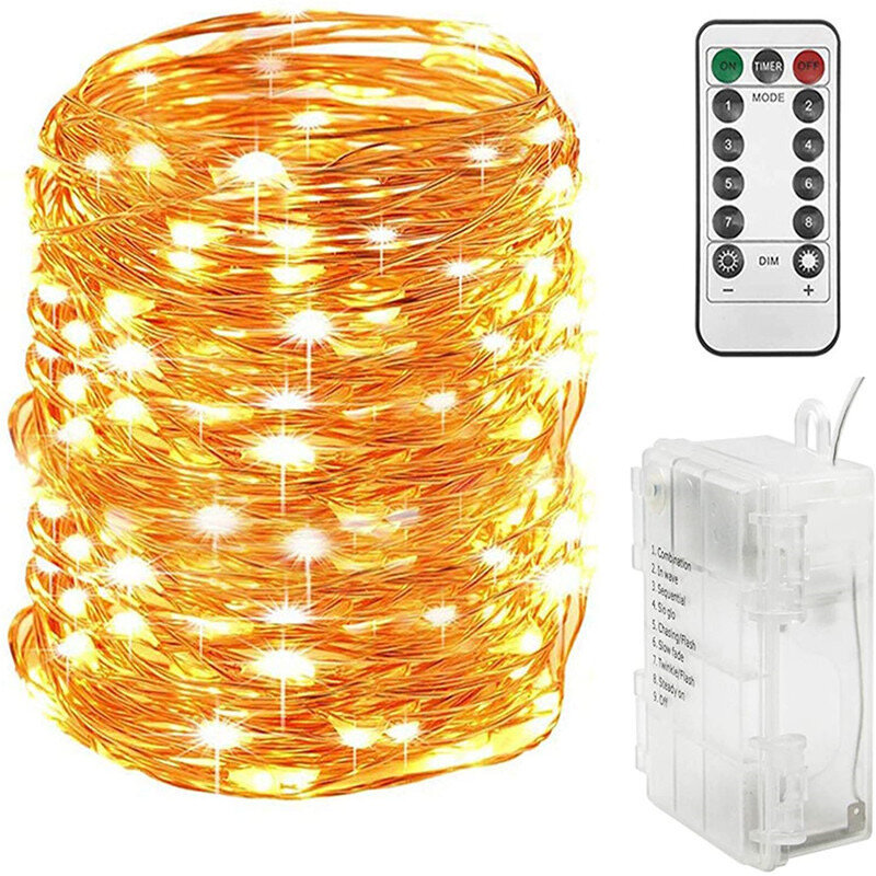 Lampe LED en fil de cuivre, 8 modes, boîte à piles, guirxiété lumineuse dégradée, lampe de guirxiété extérieure pour fête de camping, mariage, décoration de Noël