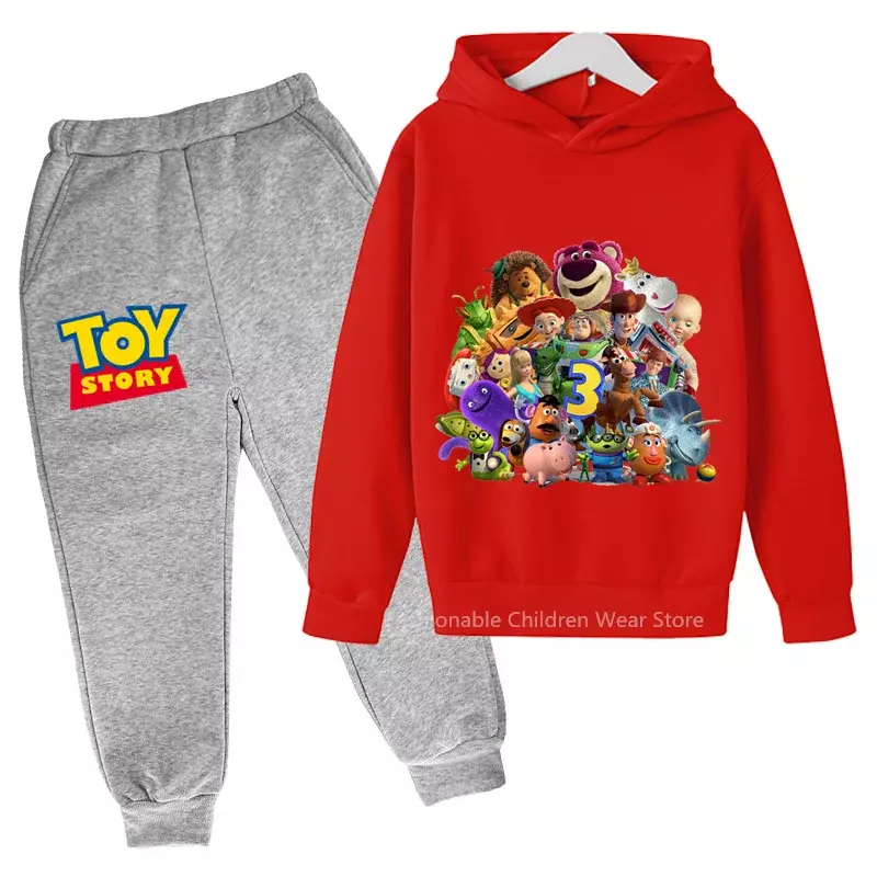 Combo de moletom e calças Toy Story Disney, jaqueta e calça de algodão elegante infantil, aventuras ao ar livre nas costas