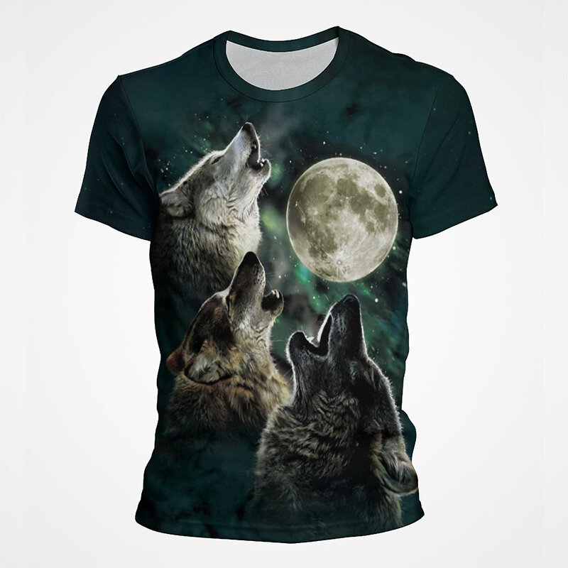 Camiseta de manga corta con estampado de lobo en 3D para hombre, mujer y niño, ropa de calle informal de moda de verano, camiseta fresca de terror, novedad de 2022