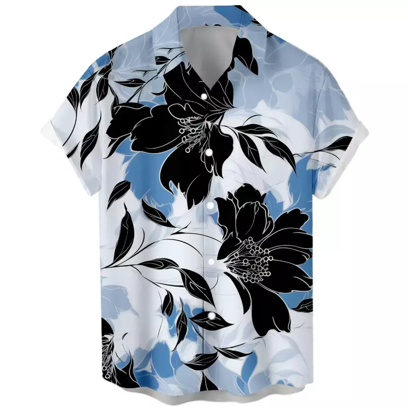 Men's shirt printed lapel summer short-sleeved Hawaiian simple new style daily vacation breathable casual and comfortable