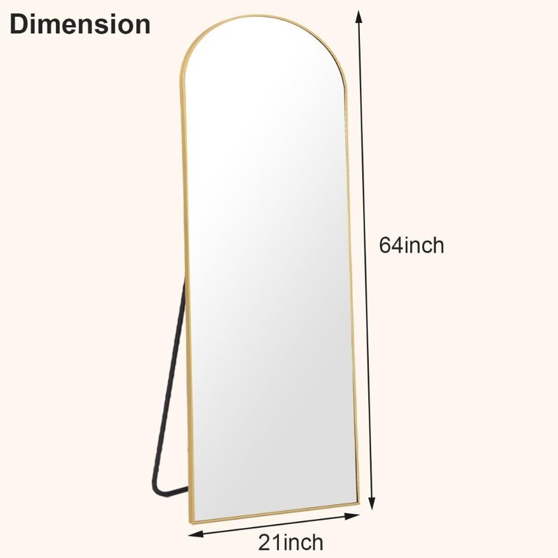아치형 전체 길이 거울 프리 스탠딩 기대는 거울, 걸이식 거울, 알루미늄 프레임, 모던하고 심플한 가정 장식, 64 인치 x 21 인치