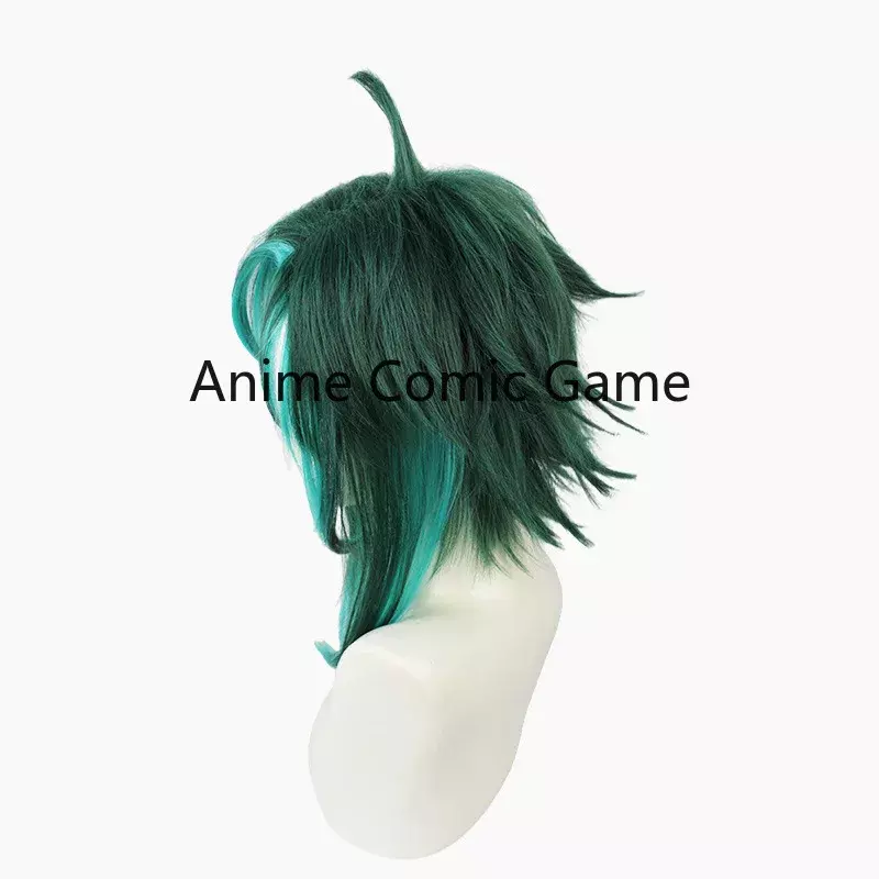 Gra Genshin Impact Xiao ciemna zielona krótka peruka przebranie na karnawał żaroodporne włosy syntetyczne mężczyźni kobiety karnawałowe peruki na przyjęcie
