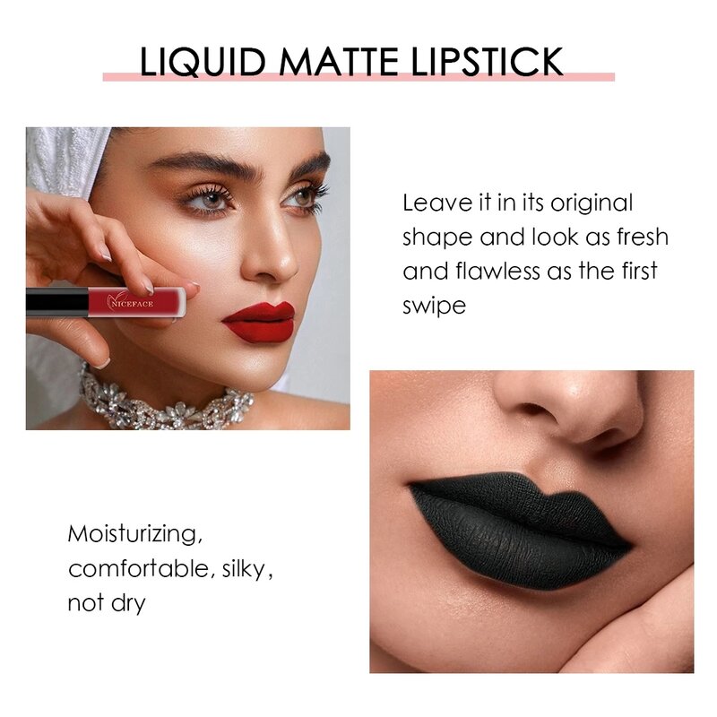 NICEFACE Nude Matte Liquid Lipsticks Waterproof Long Lasting Lip Gloss Sexy Red Velvet Lip Tint Women Makeup Cosmetics Batom