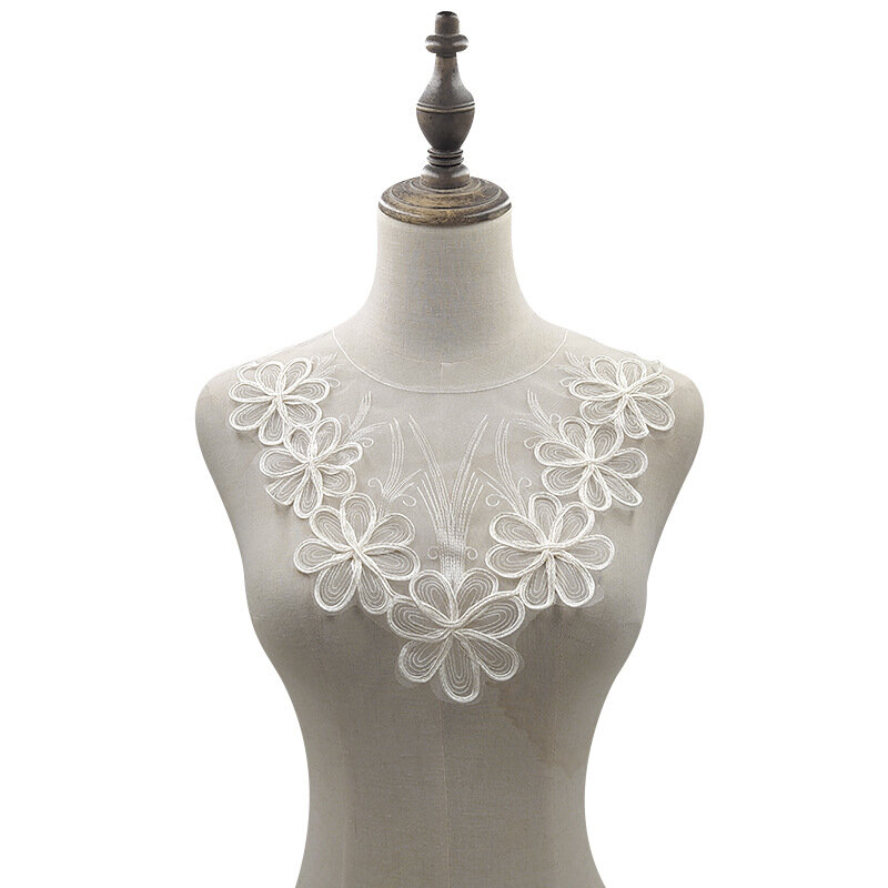 Collar de ramillete bordado con fondo de malla, 1 piezas, flor tridimensional, bordado hueco, cuello falso, accesorios de encaje DIY, flores