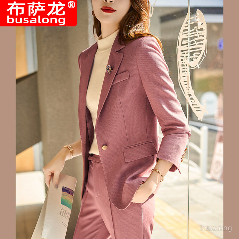 Fato feminino cor de café, roupa de trabalho profissional, forma de jaqueta, estilo deusa, alta qualidade, primavera e outono, 2022