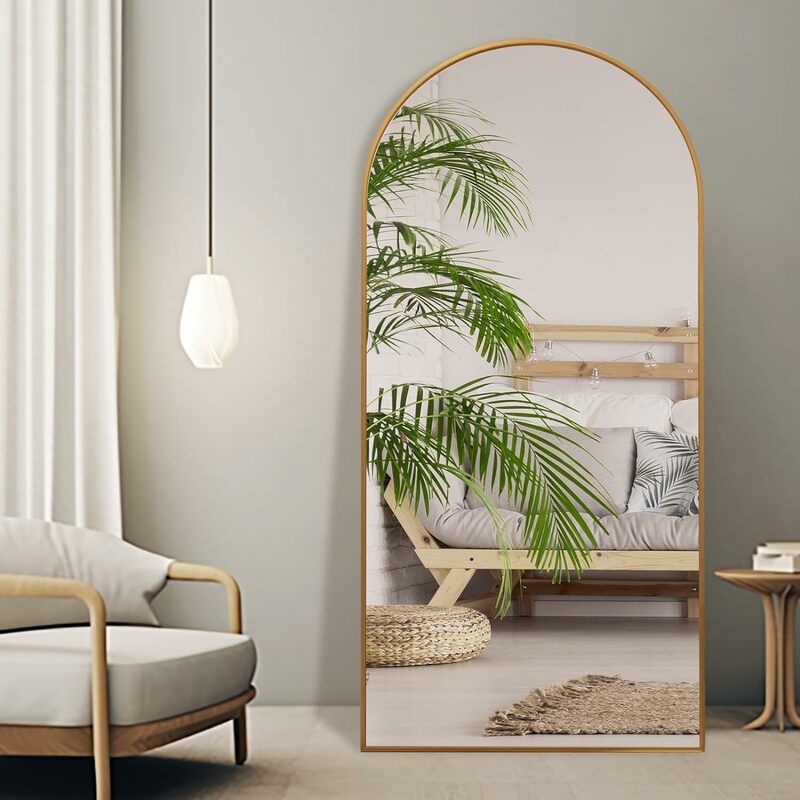 71x32 specchio da terra oversize ad arco a figura intera con supporto specchio per il corpo in alluminio dorato camera da letto a specchio per tutto il corpo