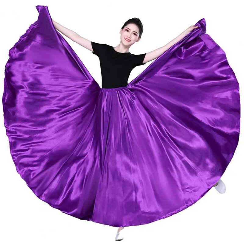 Solidny kolor spódnica elegancka satynowa spódnica z elastyczną duże obszycie plisowaną w talii do tańca brzucha taniec hiszpański Swing