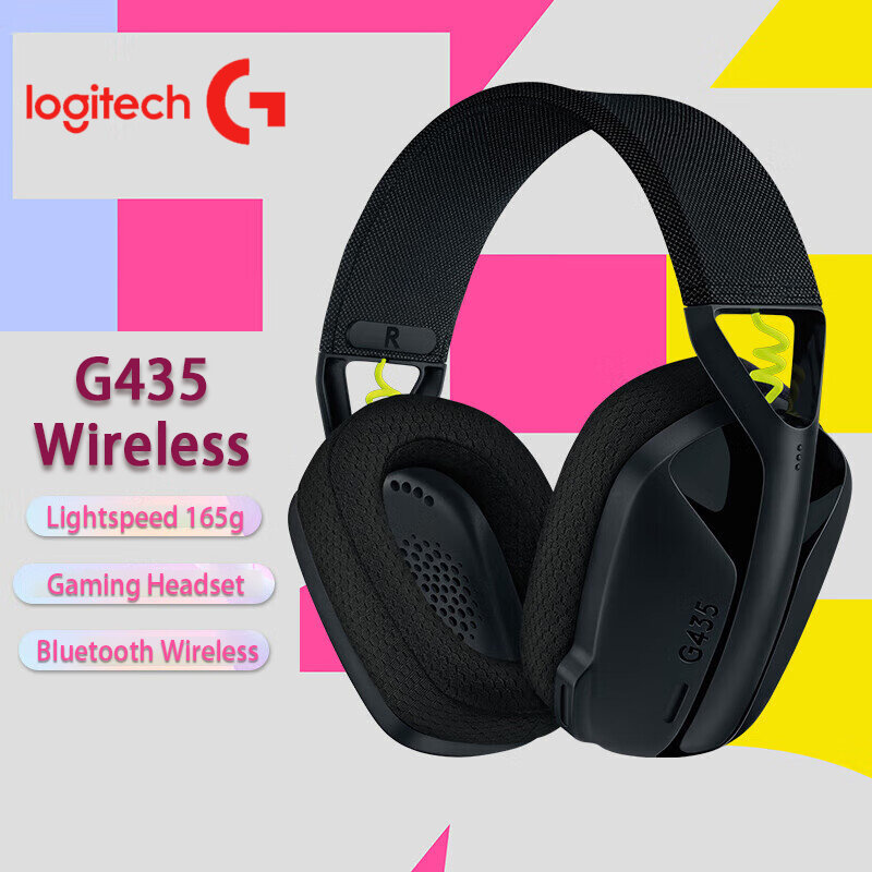 Logitech G435 HEADSET GAMING nirkabel, Headphone Bluetooth suara Surround 7.1 kecepatan ringan kompatibel untuk game dan musik