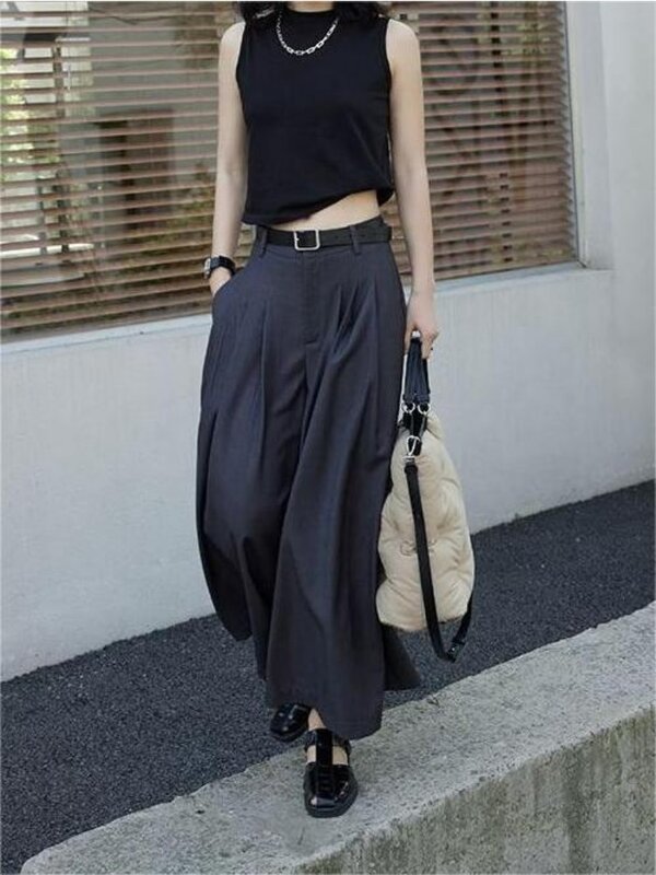 HOUZHOU muda wanita rok besar setelan celana Vintage longgar kantor wanita Korea Fashion Harajuku celana elegan Jepang