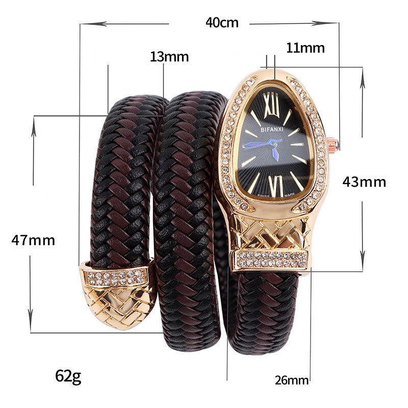 Relógio em forma de cobra para mulheres, luxo quartzo relógios com cristal, relógio de pulso feminino, ouro clássico, moda quente