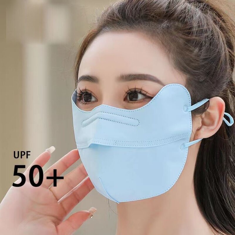 Máscara de seda de hielo transpirable, Anti-UV mascarilla facial, velo de moda, regalo