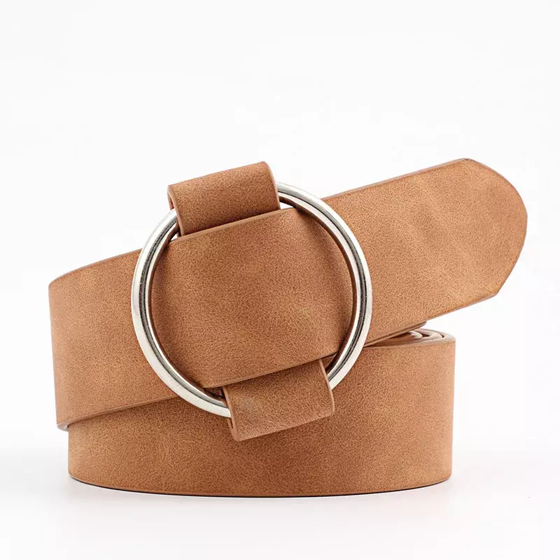 Fashion Women Leather Belt Newest Round Buckle Waistband Female Leisure Jeans Wild Without Pin Metal Buckle Women Strap Belts
