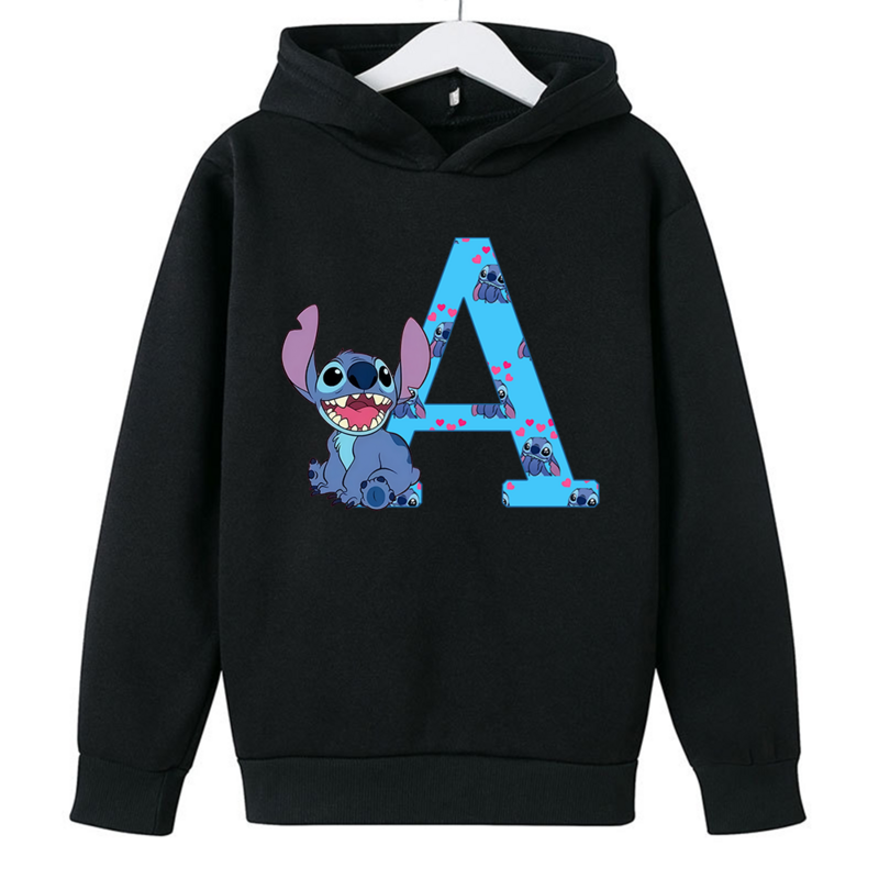 Черные детские толстовки со стичем и надписью ABCD Kawaii пуловер свитшот Аниме Манга Мультфильмы для девочек и мальчиков повседневная одежда топы