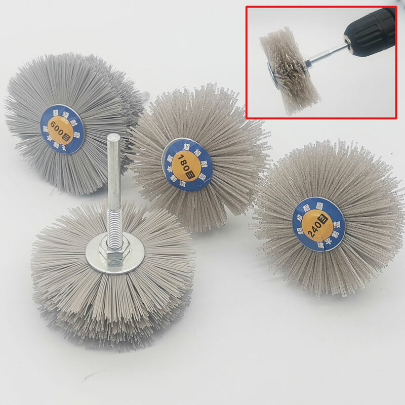 4 pieces 80*35*6mm  Nylon Bristle Polishing Brush Drill Abrasive Wire Grinding Wheel for Wood Furniture Mahogany Finishing